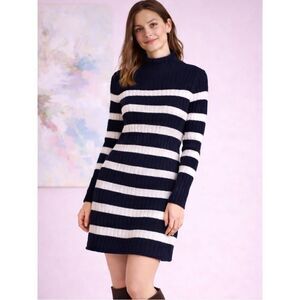 Vineyard Vines Nautxal Navy White Roll Neck Stripe Sweater Dress Mini XXS NWT